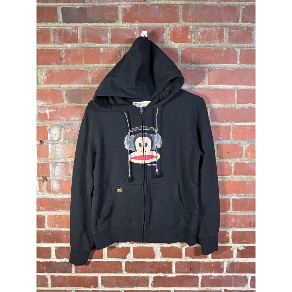 Paul Frank Industries Headphone Hoodie Black Full Zip Rainbow Strings Youth L